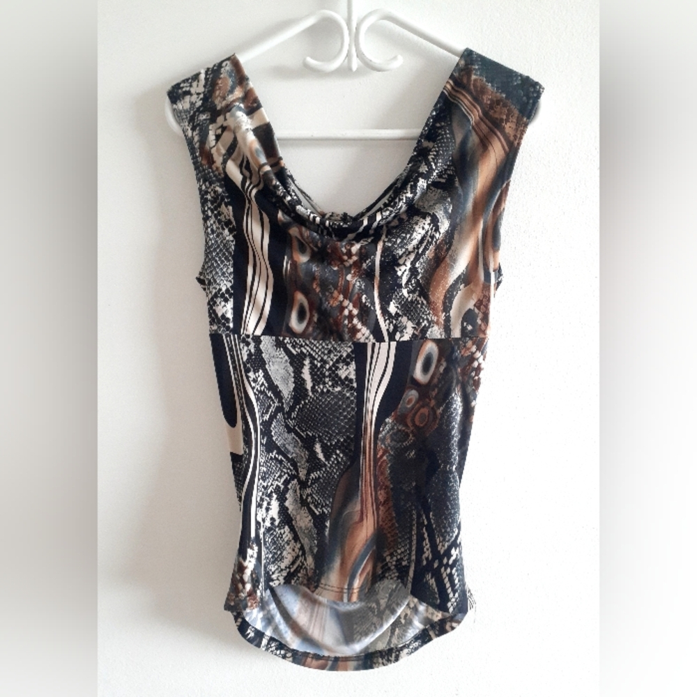 Cowl-neck/ Off-shoulder Snake Print Top, Stretchy